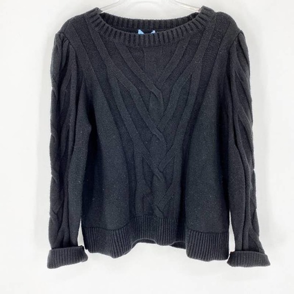 CeCe Sweaters - CECE Sweater Black Cable Knit Cotton Blend Crew Neck Women's XL